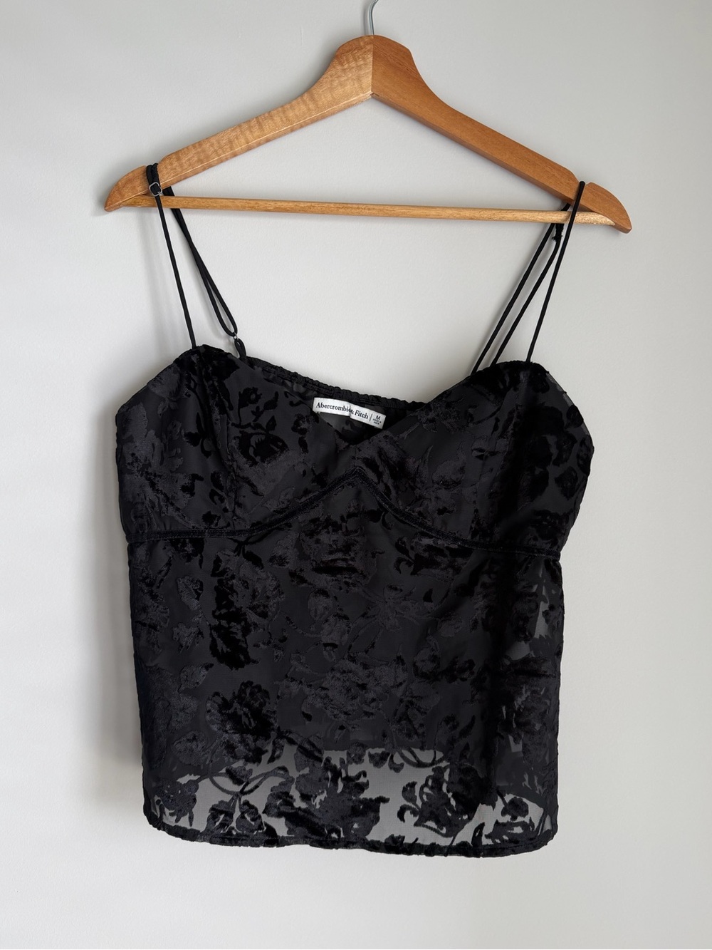 Abercrombie & Fitch Black Floral Burnout Velvet Cami Tank